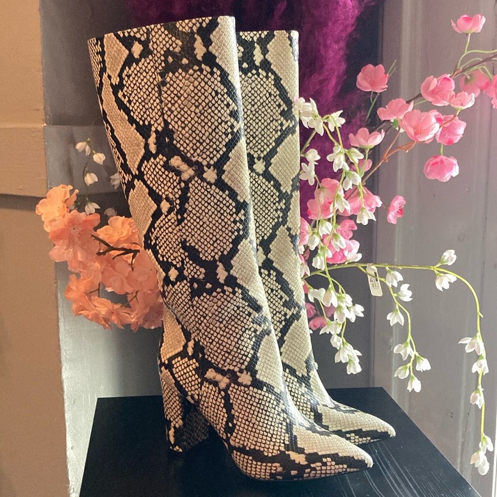 I•N•C snakeskin boots